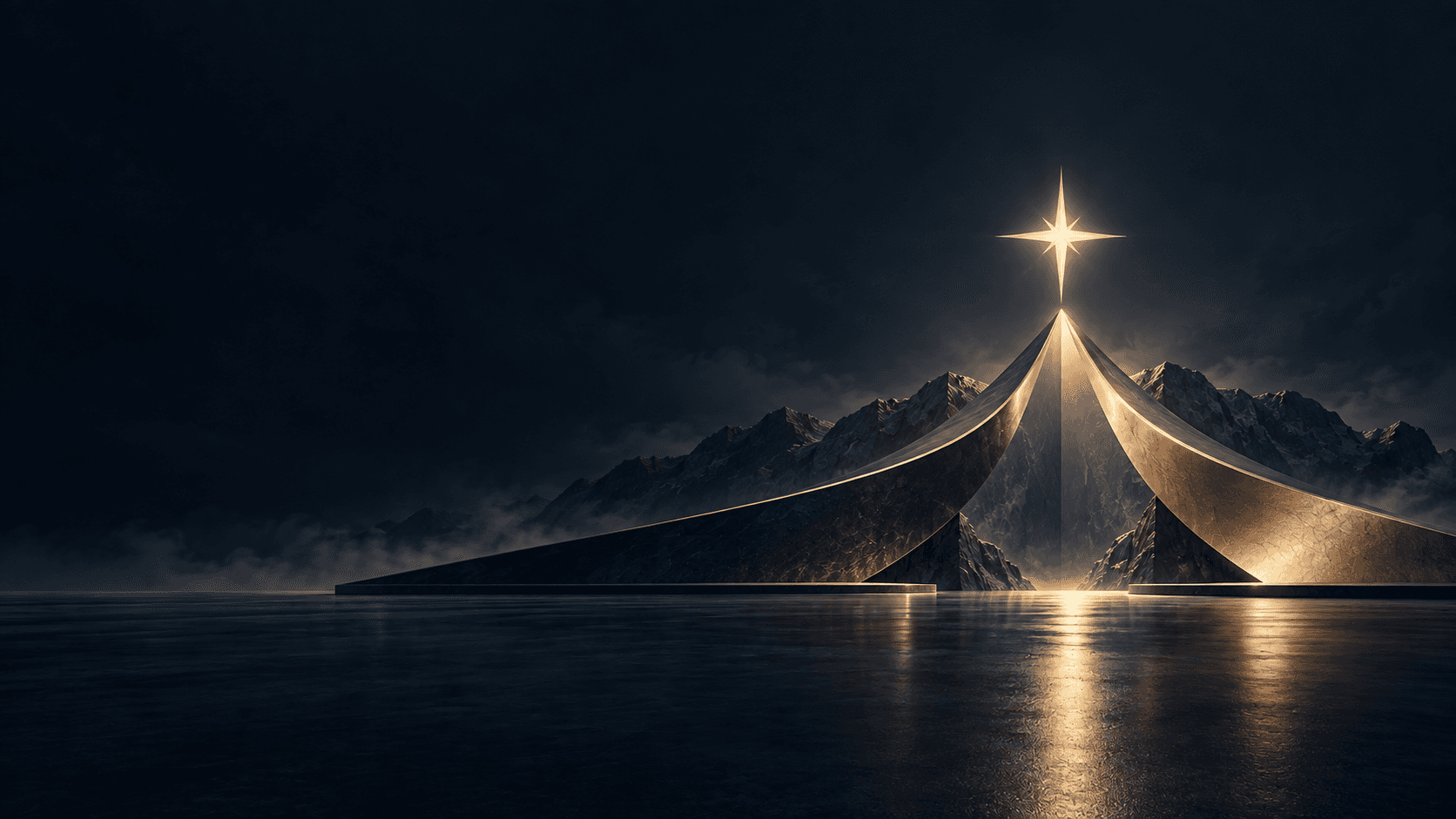 The Zoe summit symbol realised as monumental architecture beneath a radiant star